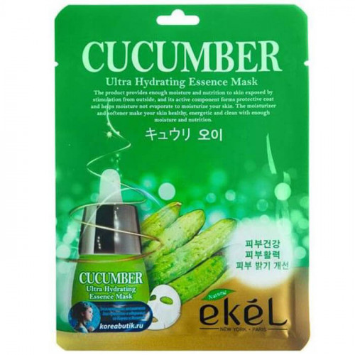 Тканевая маска для лица с экстрактом огурца, Ultra Hydrating Essence Mask Cucumber - Ekel 25 мл  